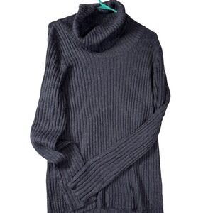 BR Womens Large Navy Blue Turtleneck Sweater Metallic Wool Blend